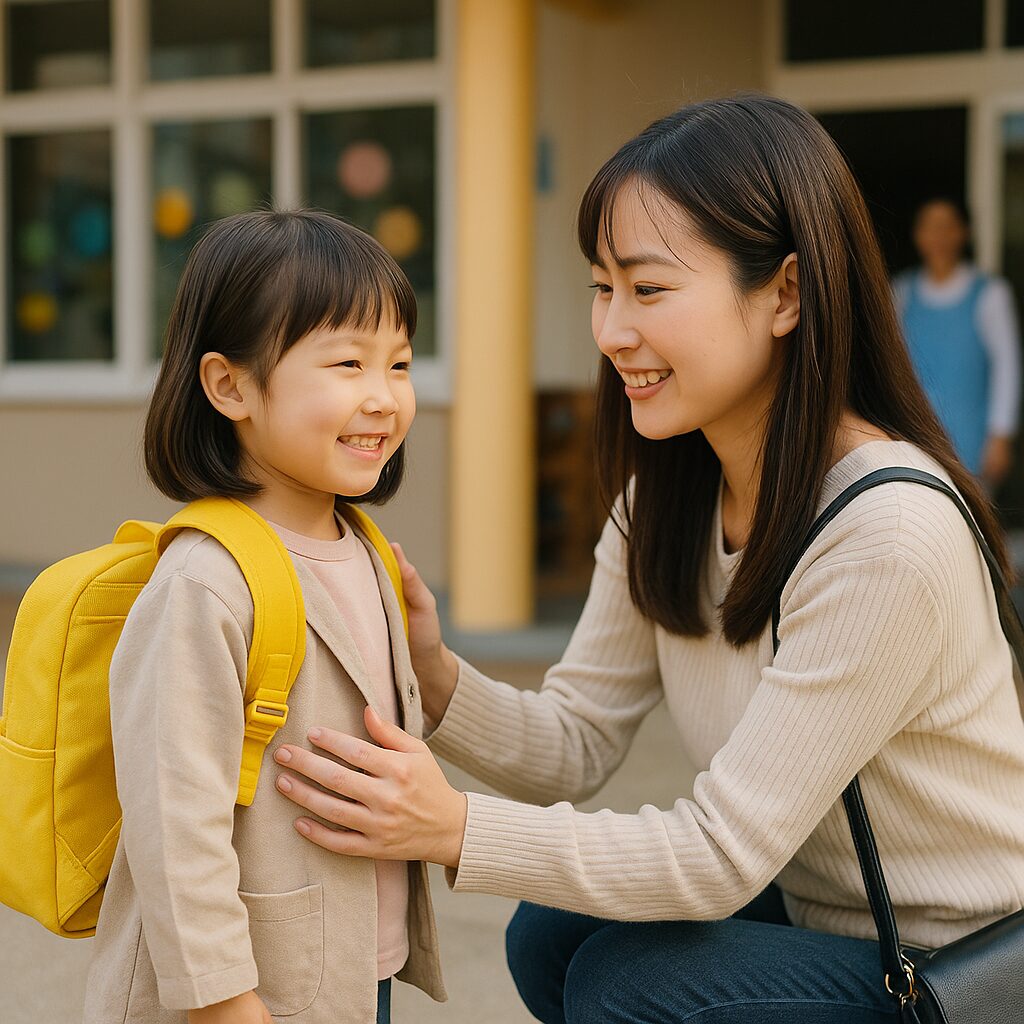 保育園に通う親と子供